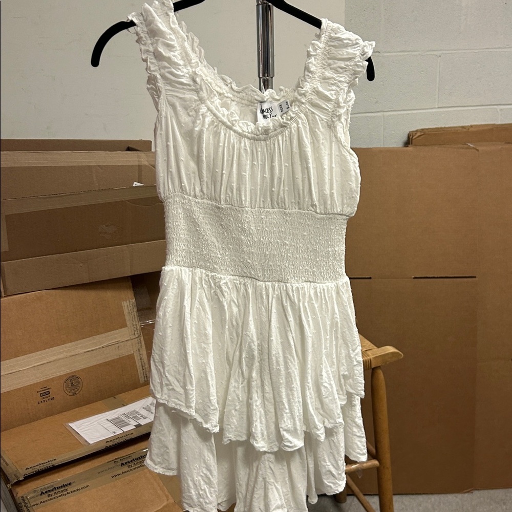 Princess Polly pleated ruffle detailed short dress white size 6
